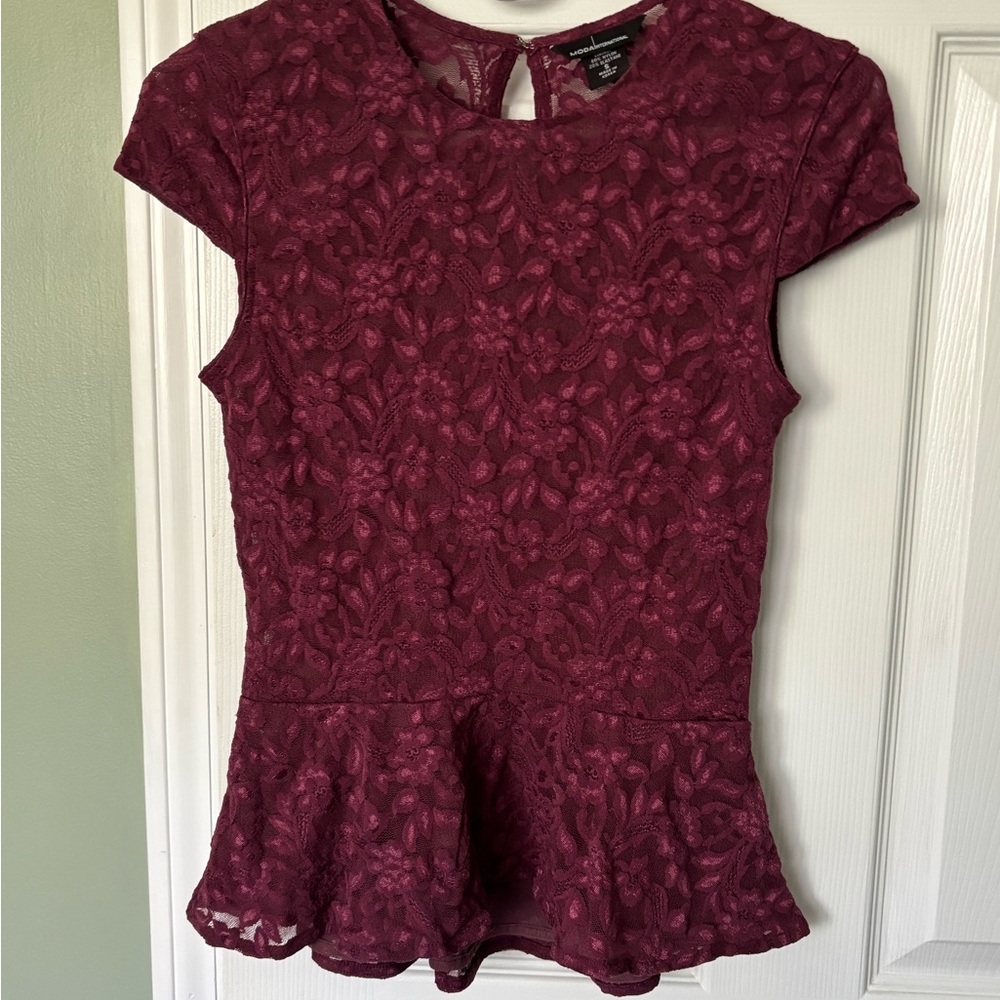 Moda International Red Peplum Blouse with Peter Pan Collar
